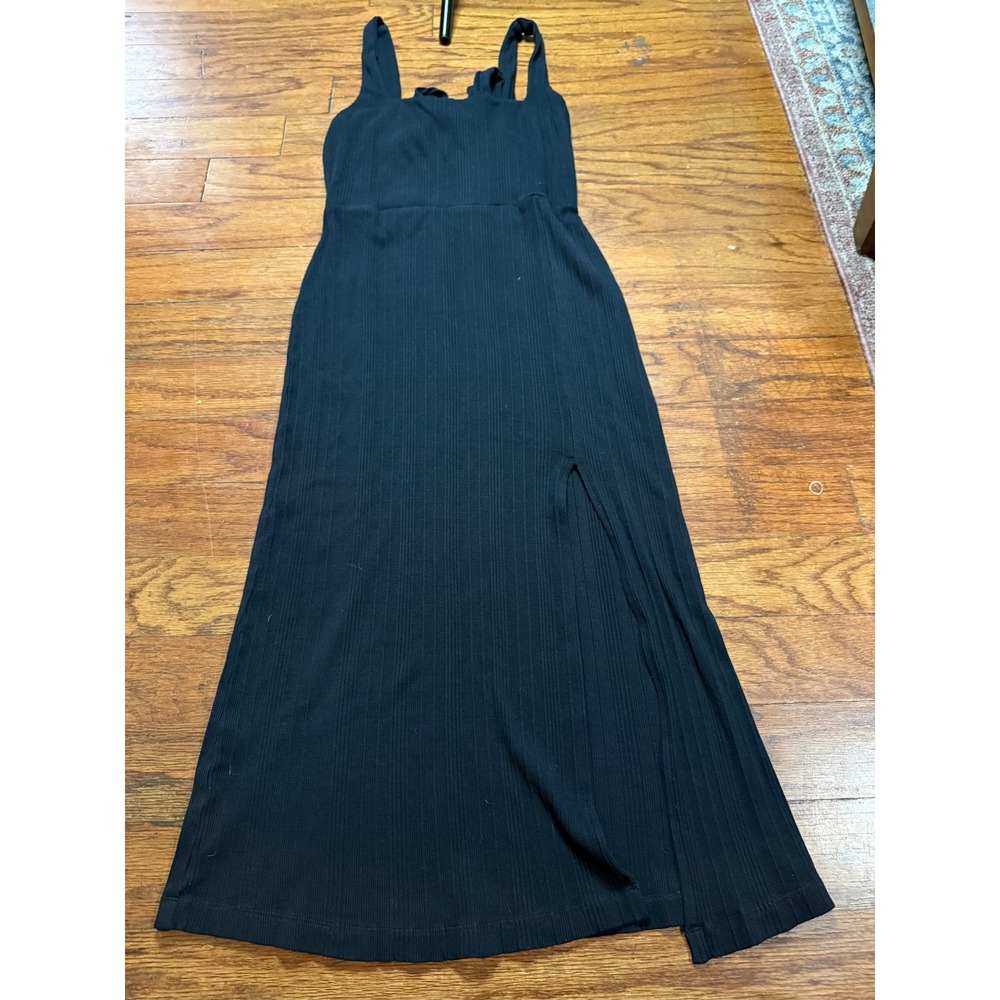 L*Space Black Ribbed Knit Maxi Dress Tie Back Side Slit Large L Space